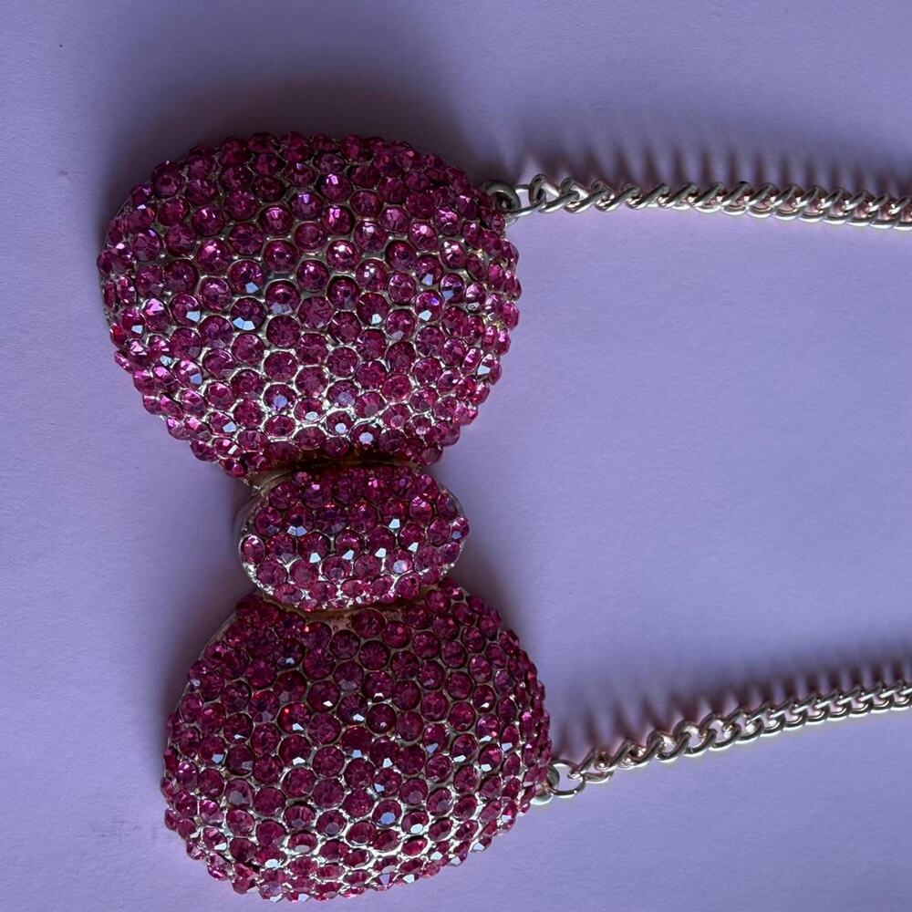 Pink Rhinestone Bow Necklace - Picture 7 of 8
